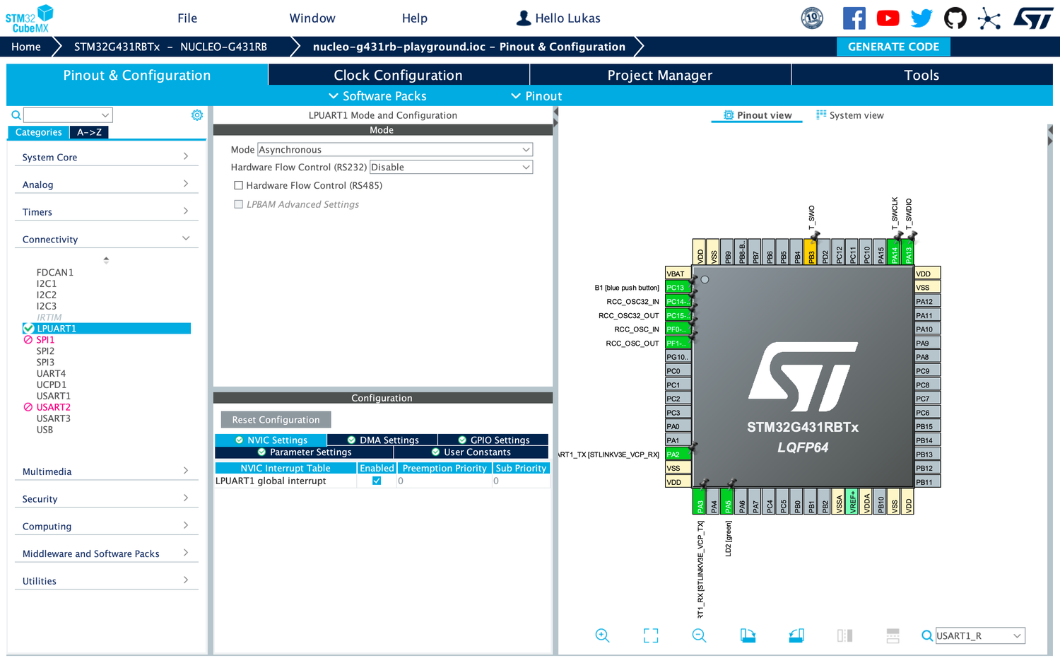 STM32CubeMX serial interrupt configuration